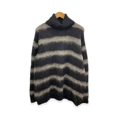 Yohji Yamamoto POUR HOMME 5G Brushed Random Stripe Turtle Neck Kint "Black"