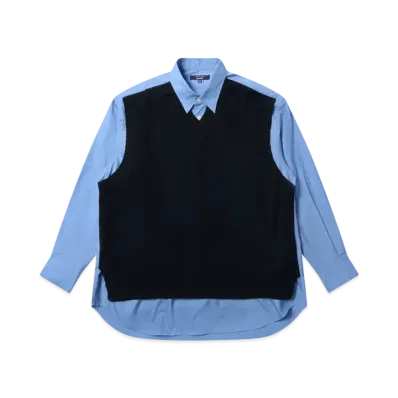COMME des GARCONS HOMME Cotton Broad x Polyester Knit Shirts "Sax/Navy"