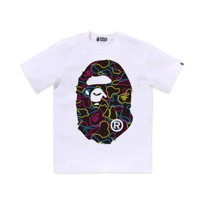 A BATHING APE Neon Camo Big Ape Head Tee "White"