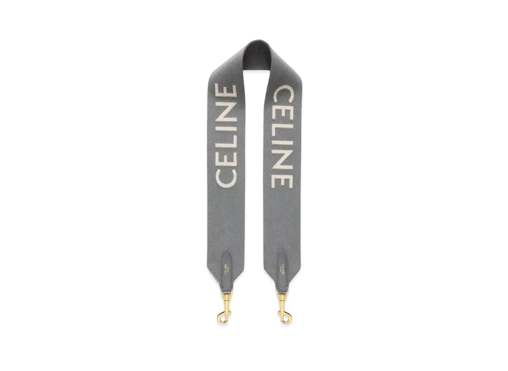 CELINE Short Strap In Wool With Celine Jacquard "Grey/White"