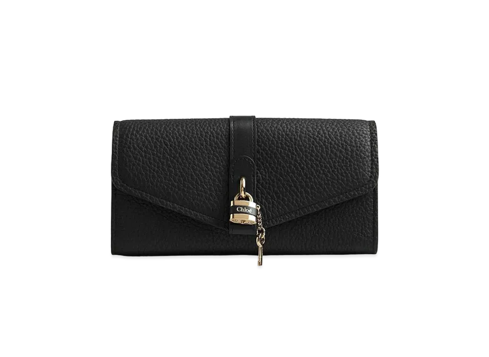 Chloe Aby Long Wallet With Flap In Grained & Shiny Calfskin "Black"