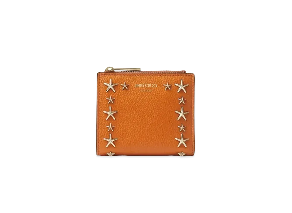 JIMMY CHOO HANNI Soft Grainy Calf Leather Wallet With Star Studs "Amber Orange"