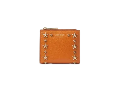 JIMMY CHOO HANNI Soft Grainy Calf Leather Wallet With Star Studs "Amber Orange"