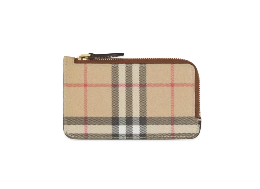 BURBERRY Vintage Check & Leather Zip Card Case "Tan"