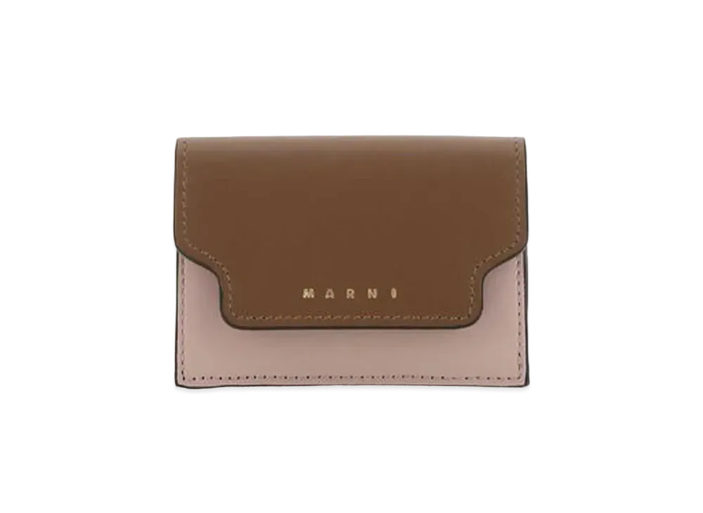 Marni Tri Fold Wallet in Saffiano Leather "Brown/Pink/Burgundy"