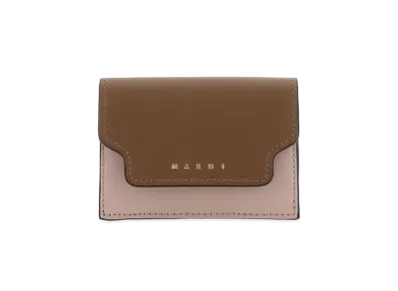 Marni Tri Fold Wallet in Saffiano Leather "Brown/Pink/Burgundy"