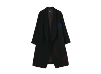 Yohji Yamamoto Y's WOOL FLANNEL BLURRY DOT SHAWL COLLAR COAT "Black"