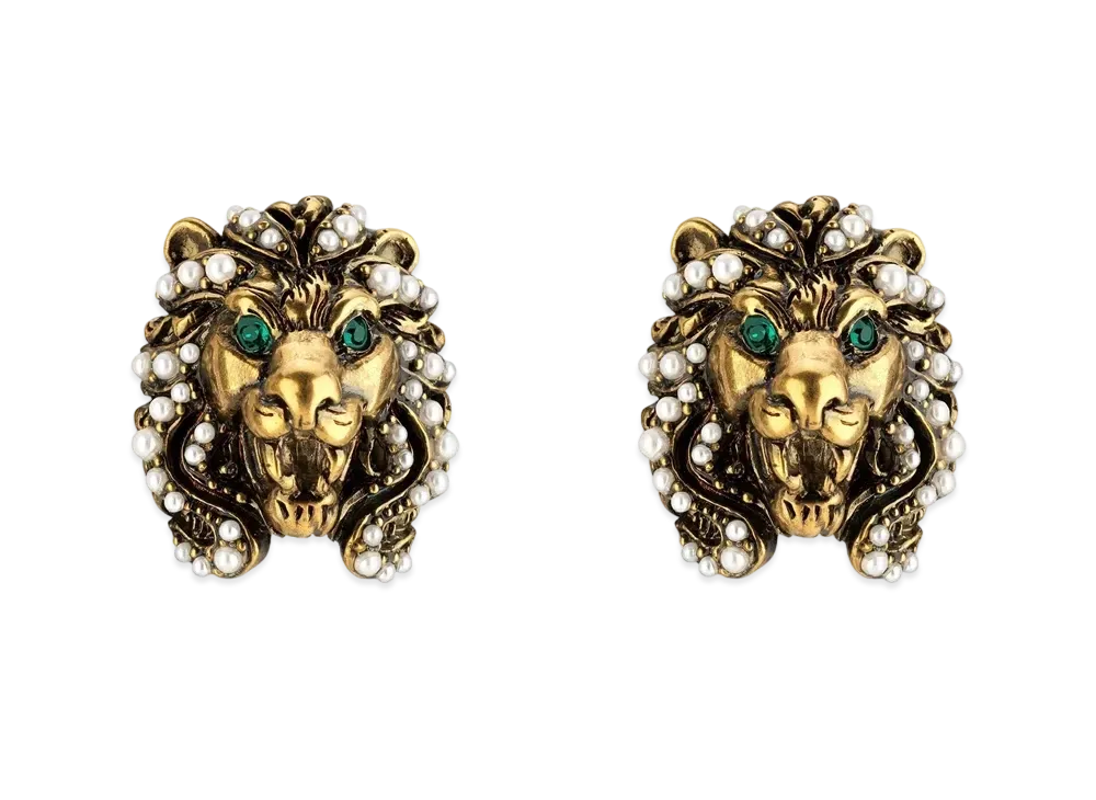 GUCCI Lion Head Earrings with Pearls