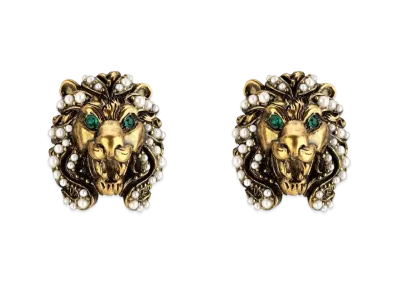 GUCCI Lion Head Earrings with Pearls