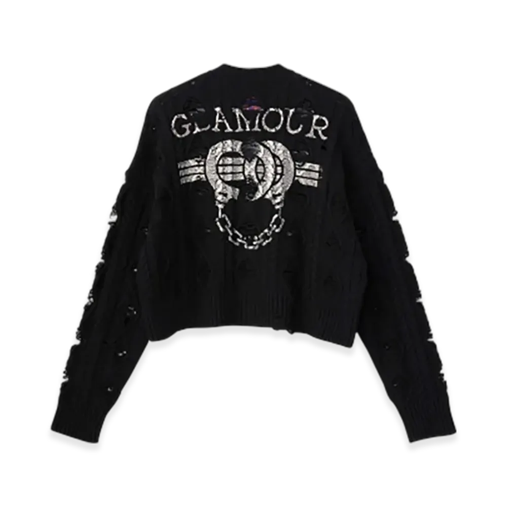 HYSTERIC GLAMOUR Hysteric Handcuff Short Distressed Cardigan "Black"