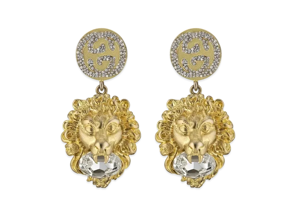 GUCCI Interlocking G Lion Head Earrings