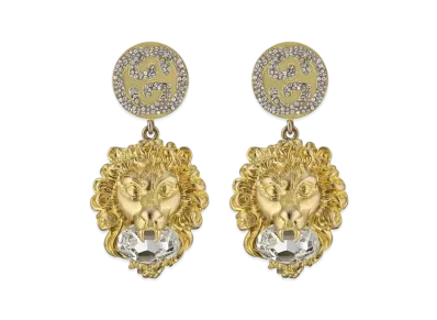 GUCCI Interlocking G Lion Head Earrings