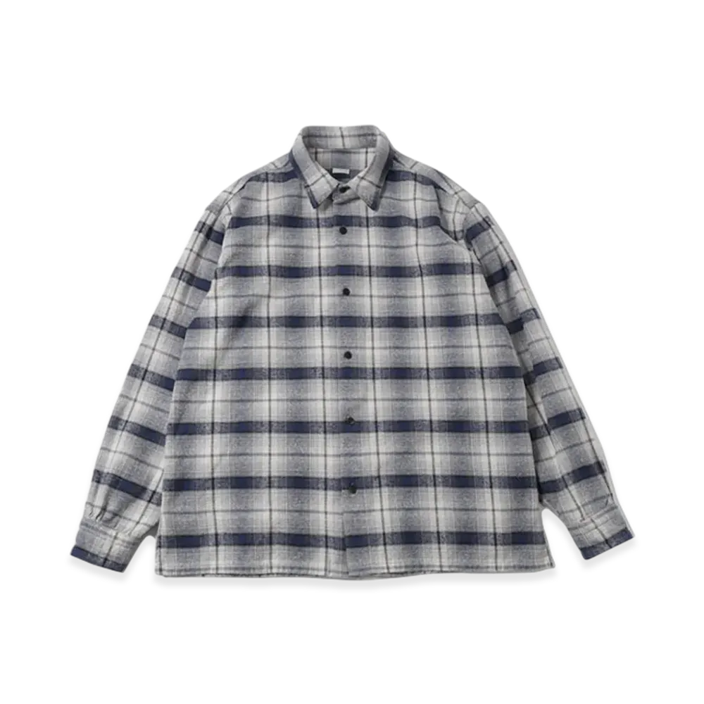 A.PRESSE Vintage Cotton Silk Nep Twill Check Shirt "Navy"