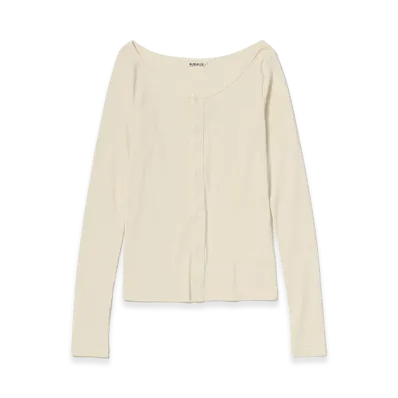 AURALEE Women's Organic Cotton Fine Rib Cardigan "Ivory"