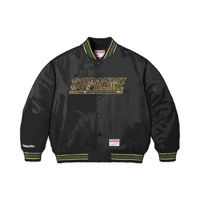 Supreme Mitchell & Ness Camo Logo Varsity Jacket "Black"