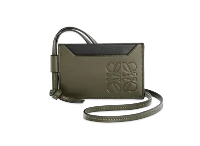 LOEWE Plain Cardholder Necklace In Classic Calfskin "Khaki Green"