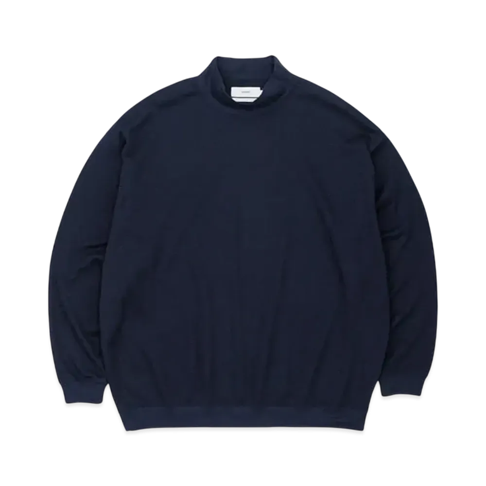 Graphpaper Wool Honeycomb Mock Neck Thermal "Navy"