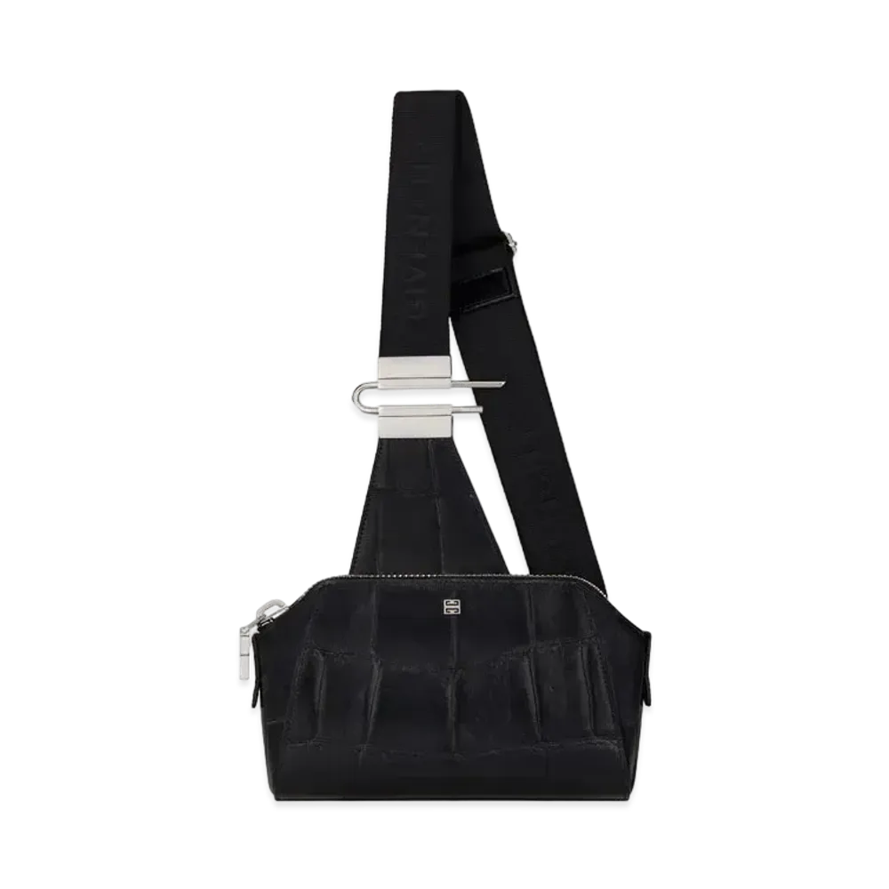 GIVENCHY Small Antigona Crossbody Bag in Crocodile Effect Leather "Black"