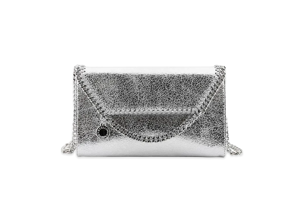 STELLA McCARTNEY Women's Falabella Metallic Fabric Shoulder Bag "Silver"