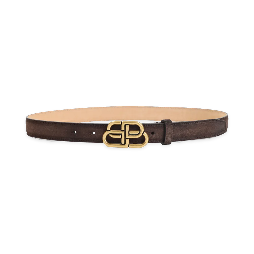 BALENCIAGA Women's Light Espresso Calf Leather BB 25 Thin Belt "Brown"