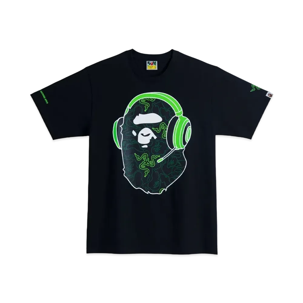 A BATHING APE x Razer NEON CAMO APE HEAD TEE "Black"