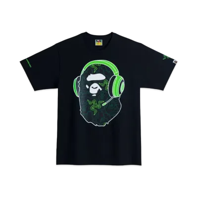 A BATHING APE x Razer NEON CAMO APE HEAD TEE "Black"