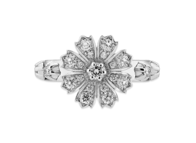 GUCCI Floral Shape 18K White Gold Diamond Ring "Gold"