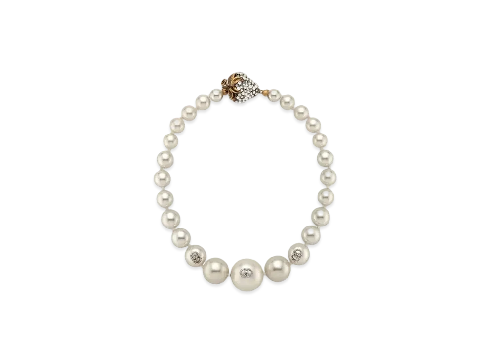 GUCCI Strawberry Pearl Necklace "White Gold"