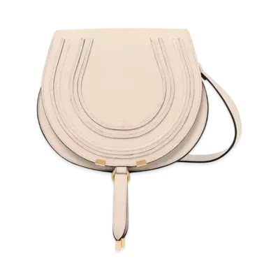 Chloe Marcie Saddle Bag In Grained Leather "Cement Pink"