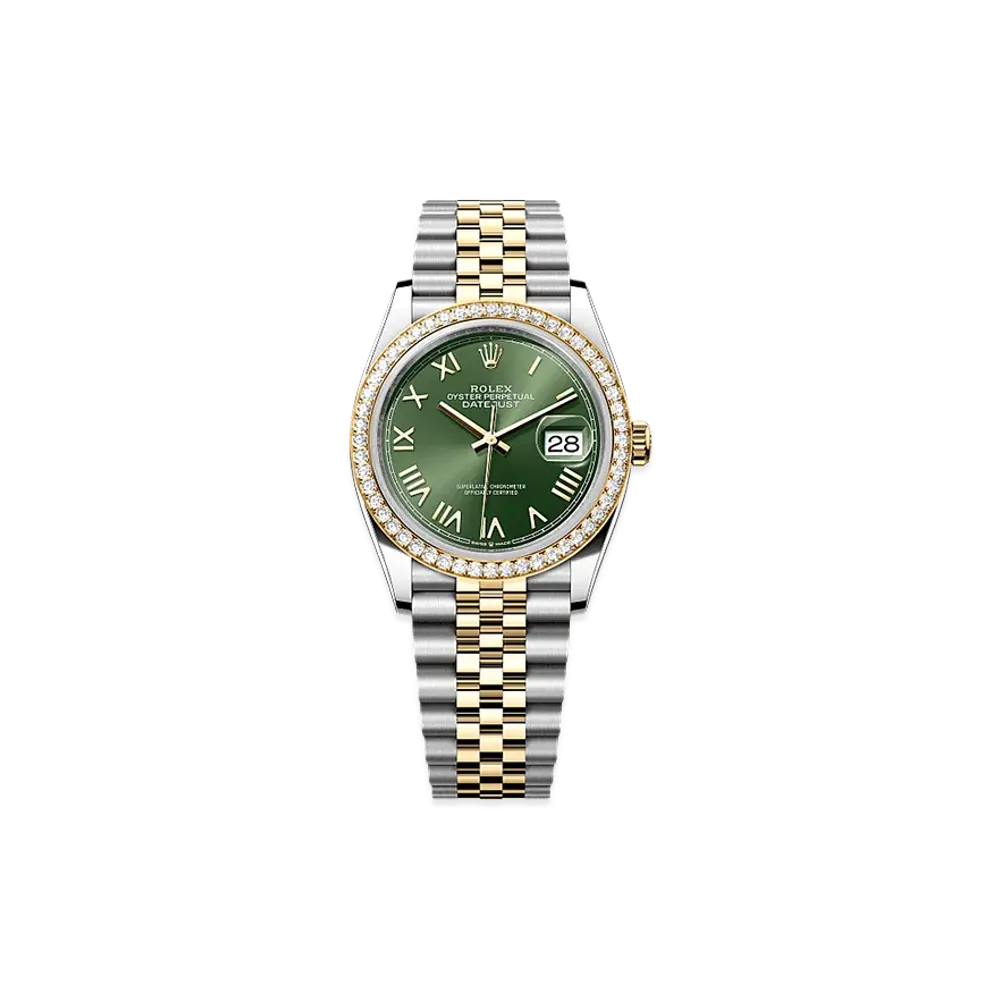 ROLEX Datejust 36 Oystersteel & Yellow Gold Diamond "Olive Green"