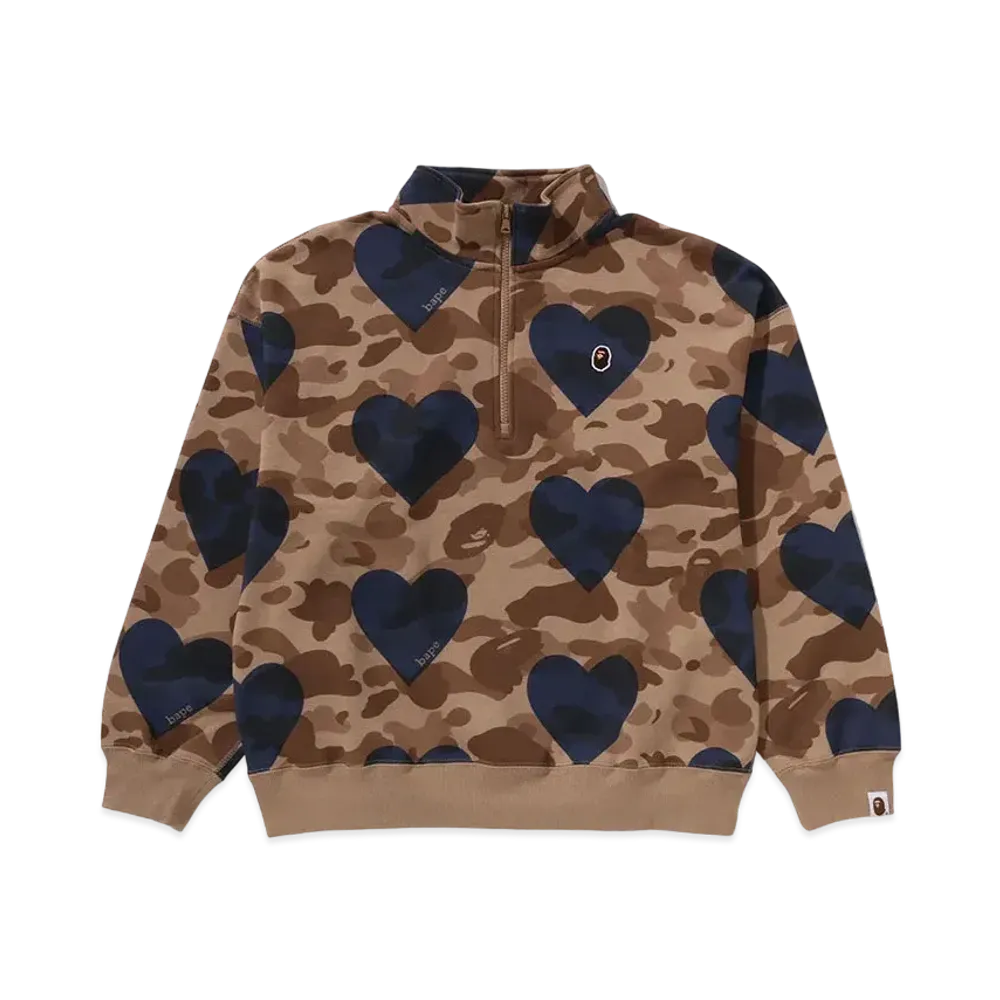 A BATHING APE I Love Bape Half Zip Sweatshirt "Brown"