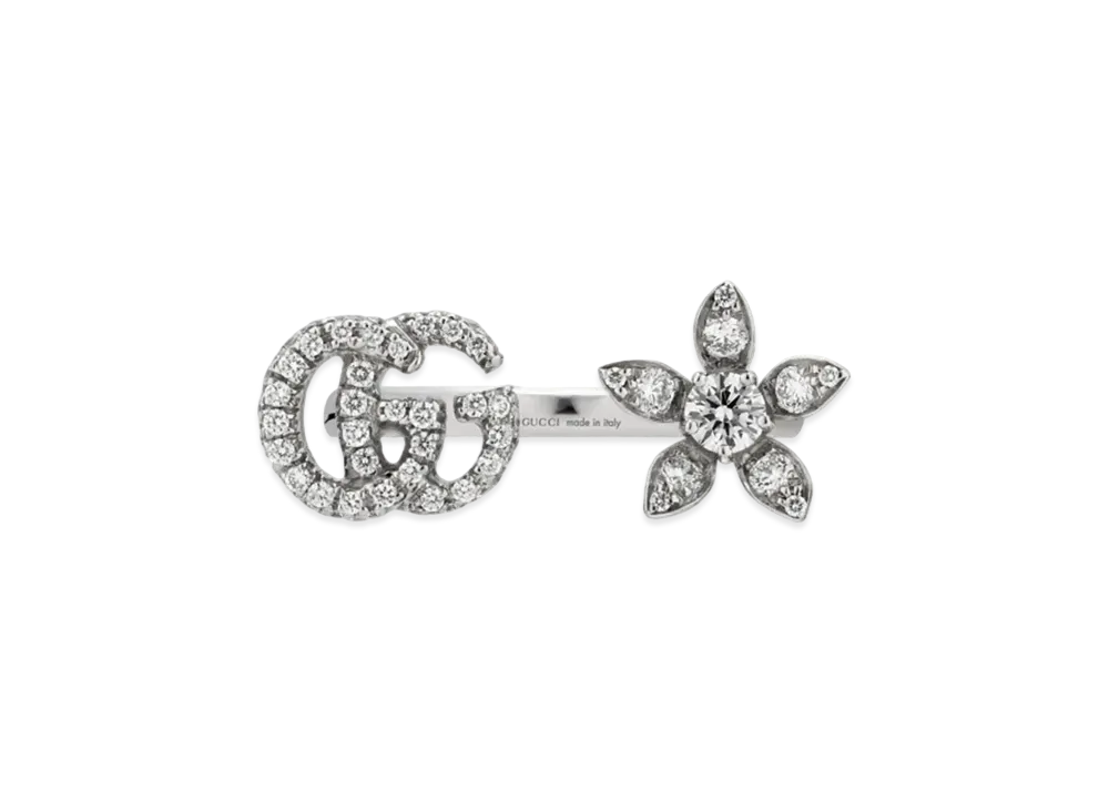 GUCCI Diamond Flower and Double G Ring