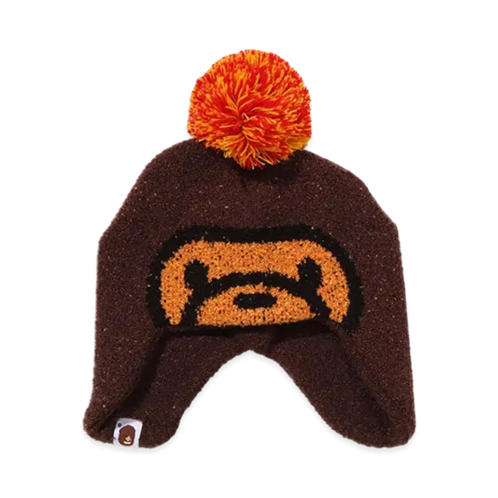 A BATHING APE Milo Face Knit Cap Kid's "Brown"
