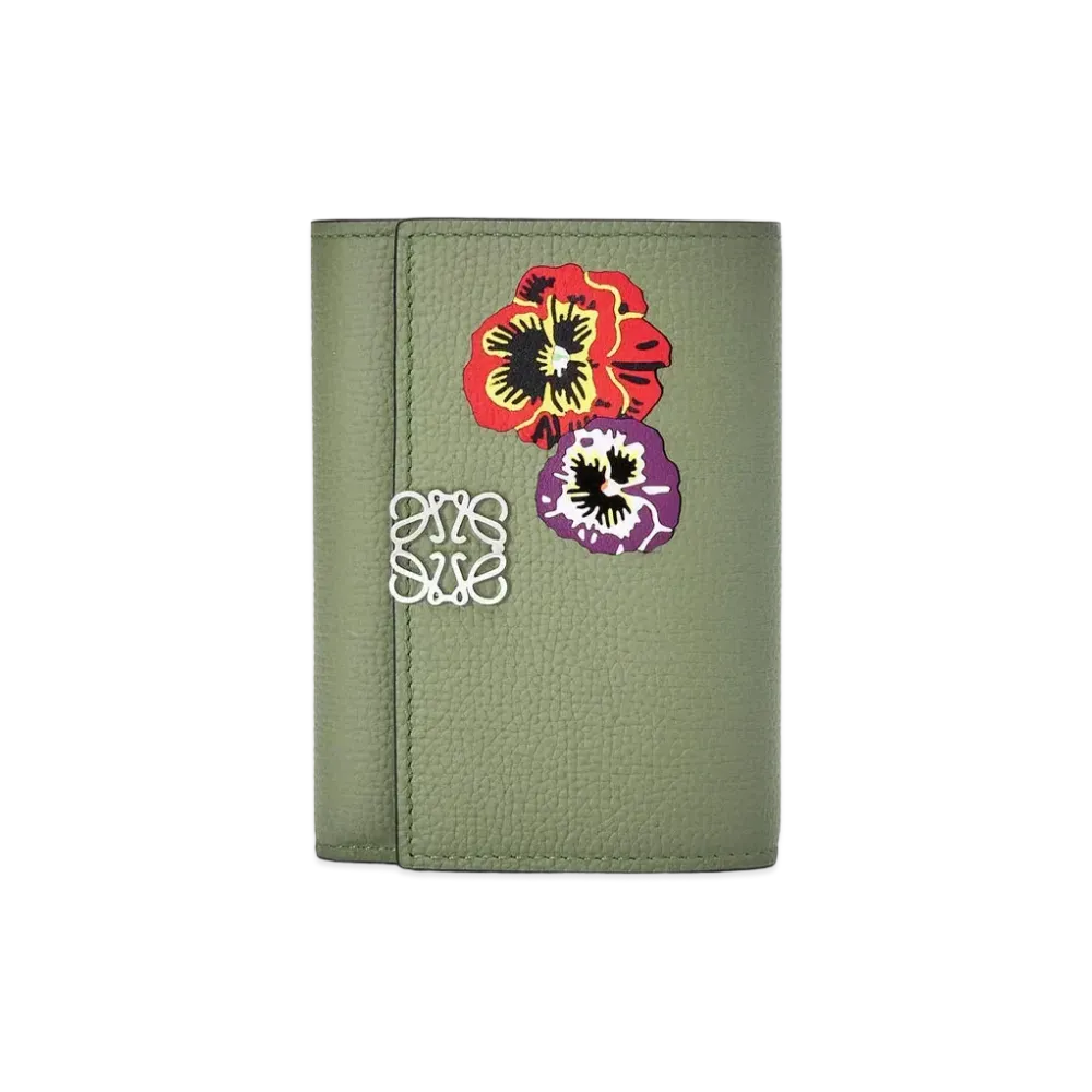 LOEWE Pansies Small Vertical Wallet In Classic Calfskin "Rosemary"