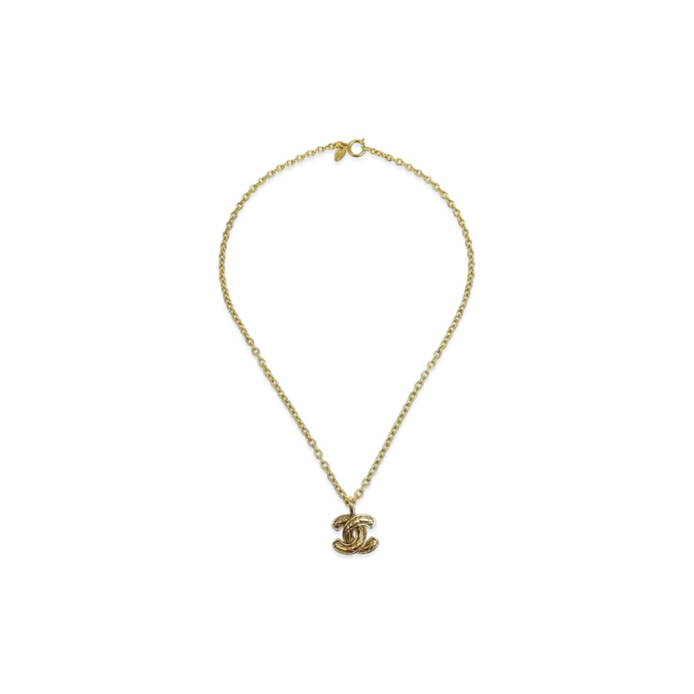 CHANEL Quilted CC Logo Pendant Necklace "Gold"
