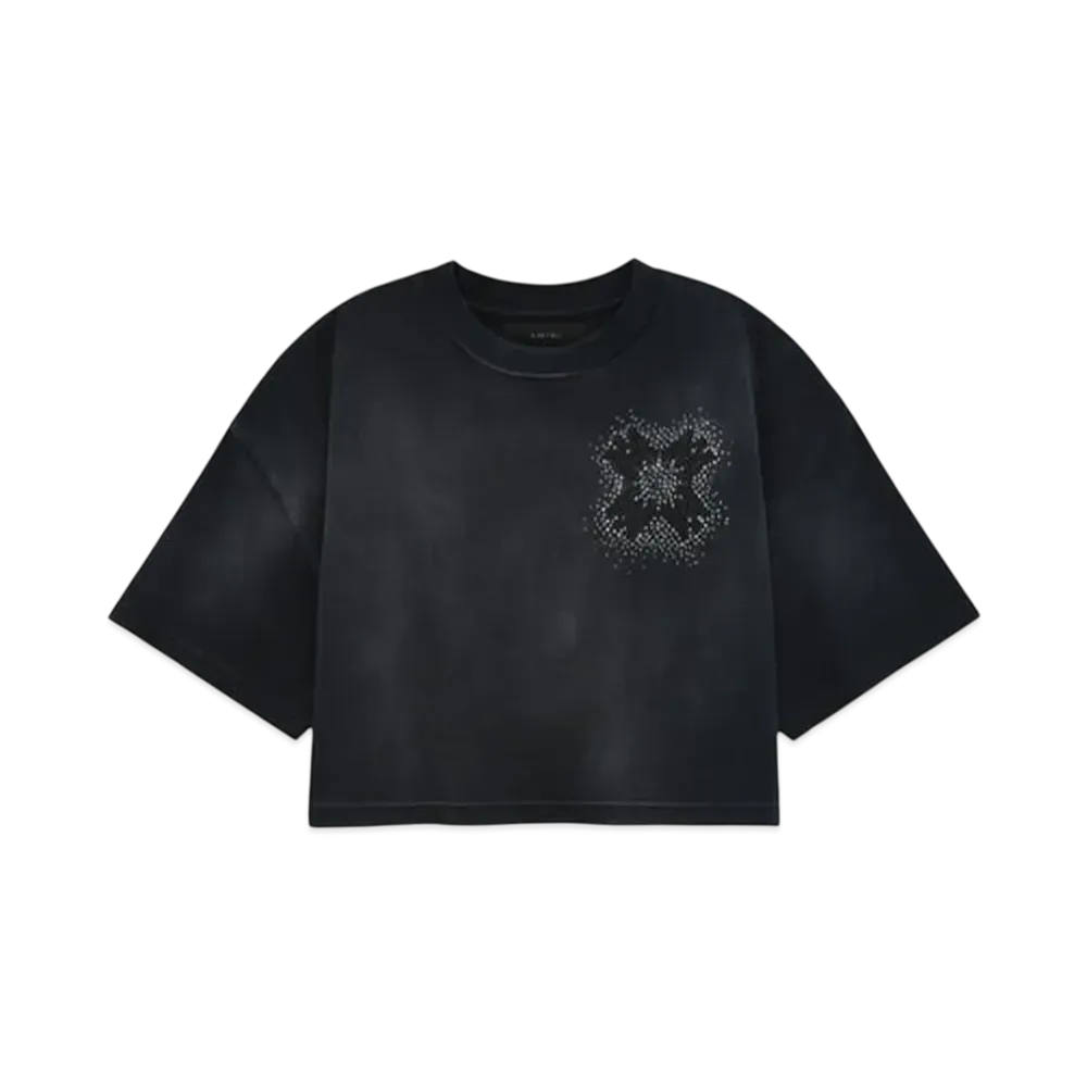 AMIRI Women's Ma Quad Crystal Cropped Tee "Black"
