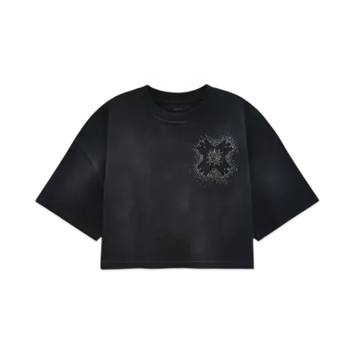 AMIRI Women's Ma Quad Crystal Cropped Tee "Black"