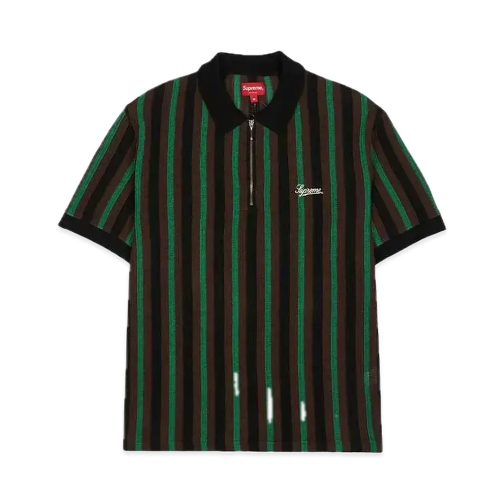 Supreme Open Knit Stripe Zip Polo "Black"