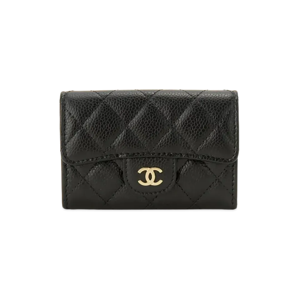 CHANEL Classic Matelasse Card Case Caviar Skin "Black/Wine/Gold"