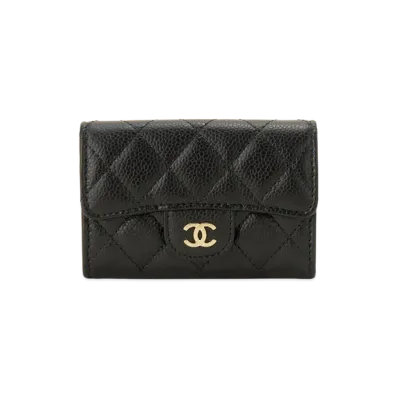 CHANEL Classic Matelasse Card Case Caviar Skin "Black/Wine/Gold"