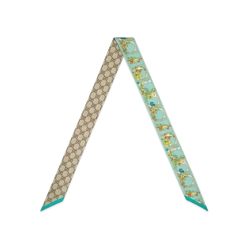 GUCCI Animal and Floral Print Silk Neck Bow "Green/Multi Color/Beige/Ebony"