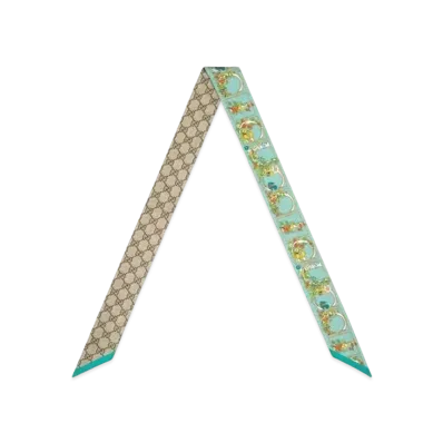 GUCCI Animal and Floral Print Silk Neck Bow "Green/Multi Color/Beige/Ebony"