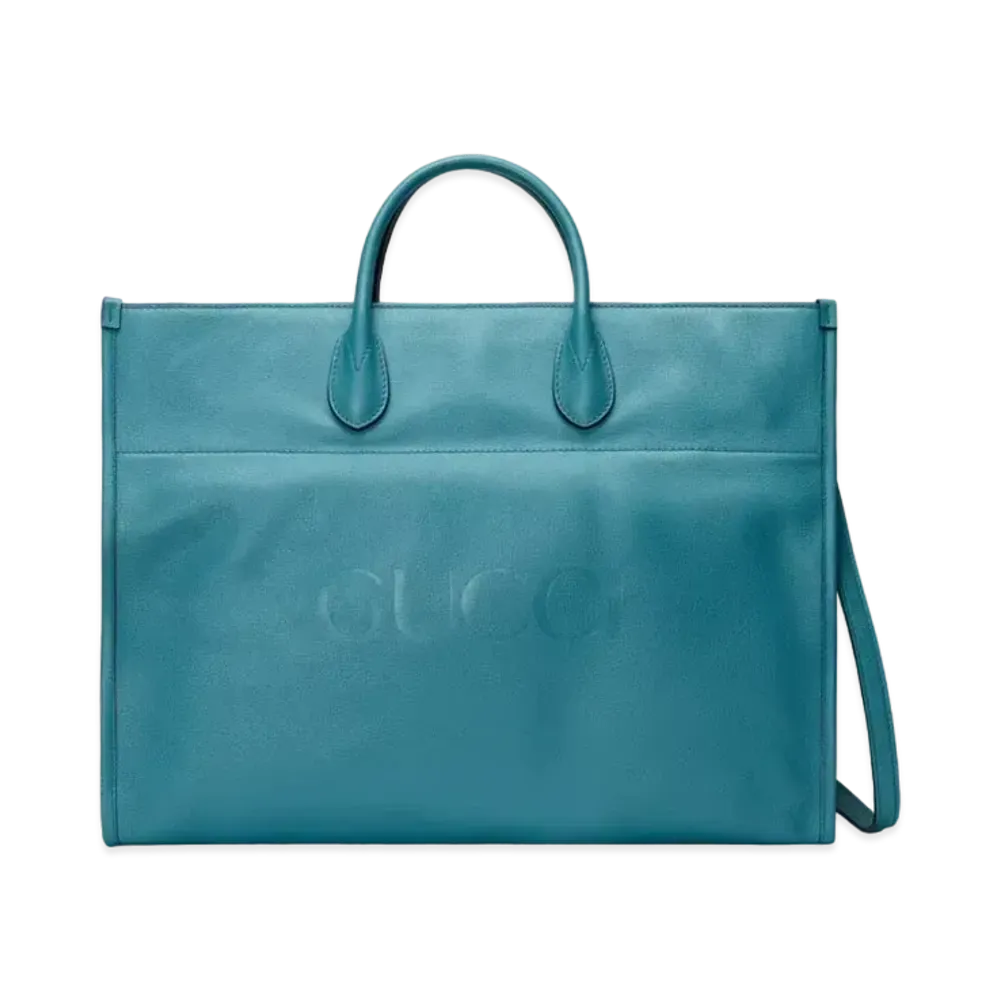 GUCCI Large Tote With Gucci Logo "Blue"