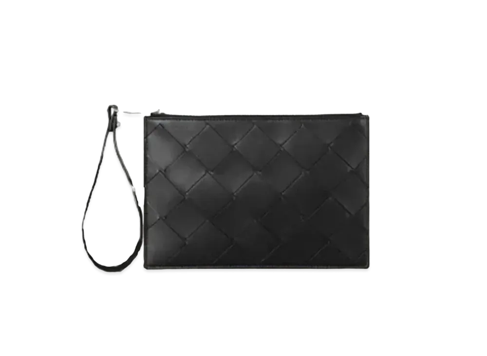 Bottega Veneta Medium Intrecciato Woven Lambskin Clutch "Black"