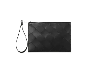 Bottega Veneta Medium Intrecciato Woven Lambskin Clutch "Black"