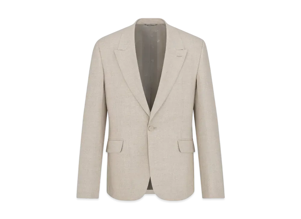 Dior Men's Jacket with Rounded Closure Virgin Wool and Linen "Beige"