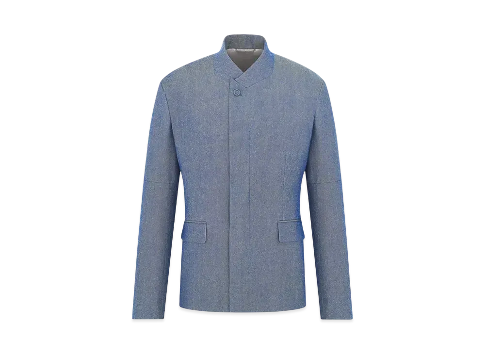 Dior Men's Jacket with Buttoned Collar Virgin Wool and Silk Twill "Blue"