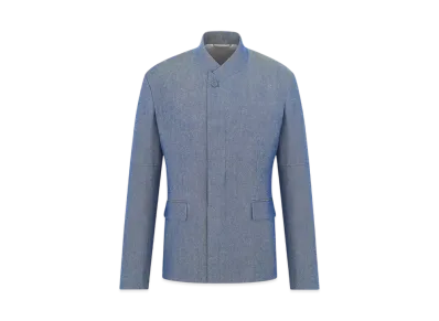 Dior Men's Jacket with Buttoned Collar Virgin Wool and Silk Twill "Blue"