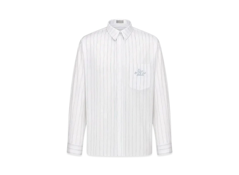 極美品□DIOR ディオール オム 25SS 583C559B3013 ヒルトン・ネル ストライプ柄 ロゴ刺繍 襟2WAY 長袖シャツ 白 39 イタリア製 正規品 ディオール メンズ ディオール & ヒルトン・ネル オーバーサイズ