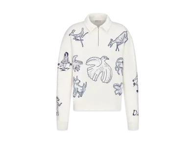 Dior Men's Sweatshirt with Zipped Collar Cotton Fleece "White"